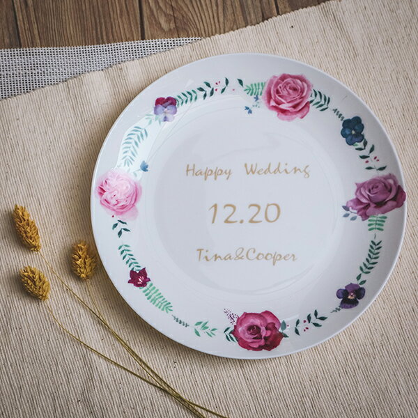 客製化-愛的宣言玫瑰花圈8吋骨瓷盤 結婚紀念禮/生日禮物 /結婚禮物