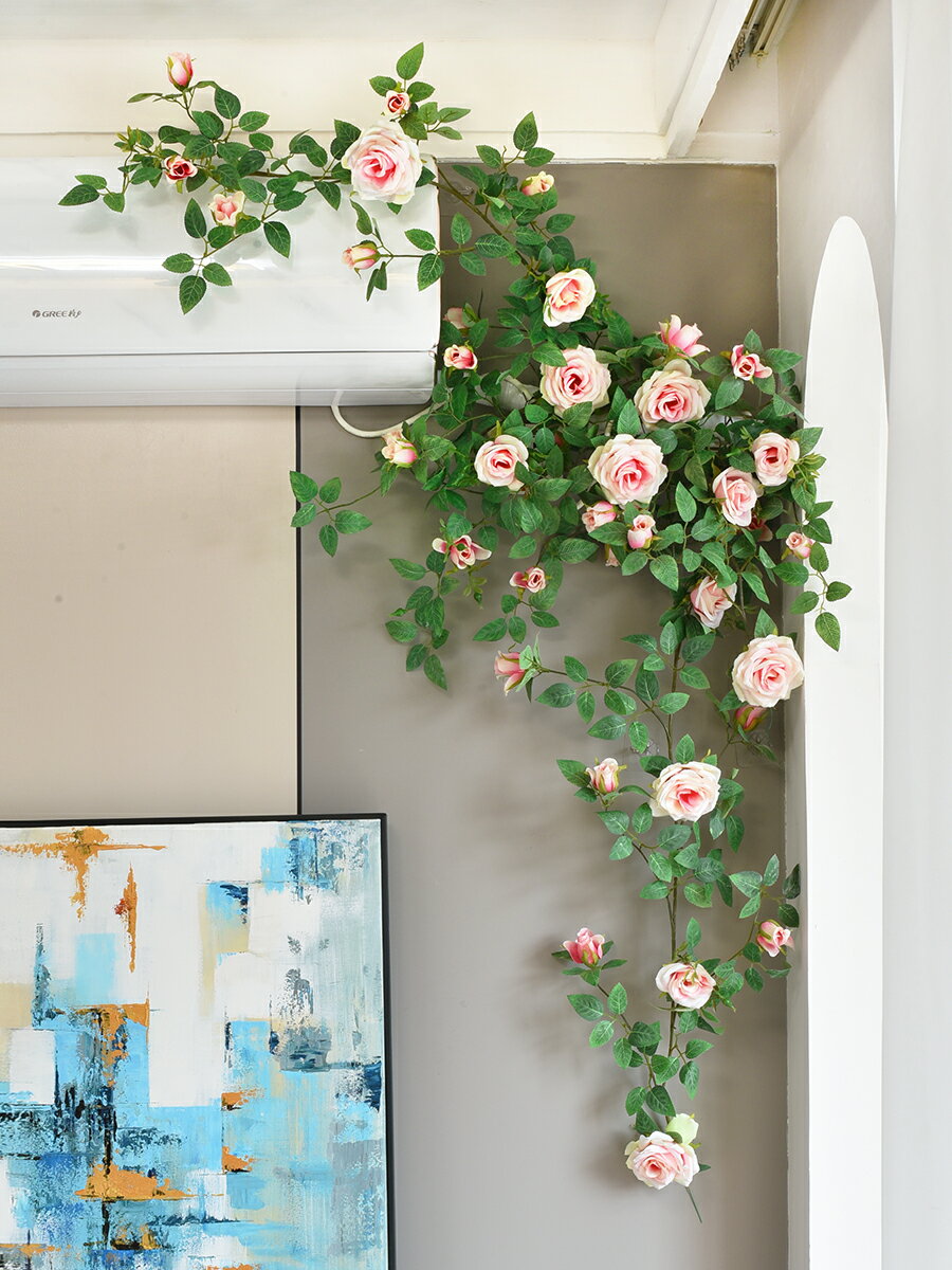 仿真玫瑰花藤蔓客廳室內陽臺空調管道庭院裝飾假花藤條墻壁掛綠植