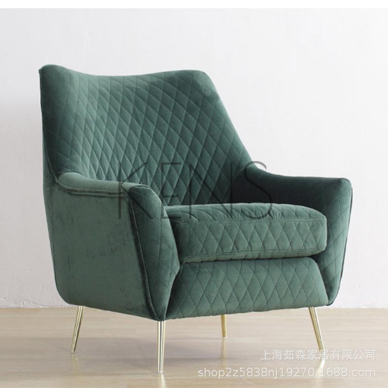 【KENS】沙發 沙發椅 美式布藝輕奢現代單人位沙發簡約客廳陽臺北歐簡約絨布沙發椅定制