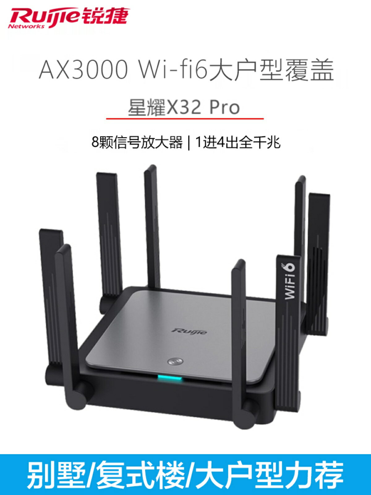 銳捷星耀WiFi6路由器X32 PRO千兆家用高速雙頻5G無線全屋WiFi覆蓋