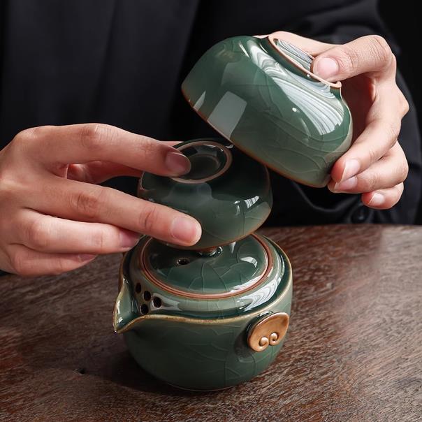 【快客杯-一壺二杯-多款可選-1款/組】旅行茶具套裝戶外旅遊便攜玻璃快客杯蓋碗-250302