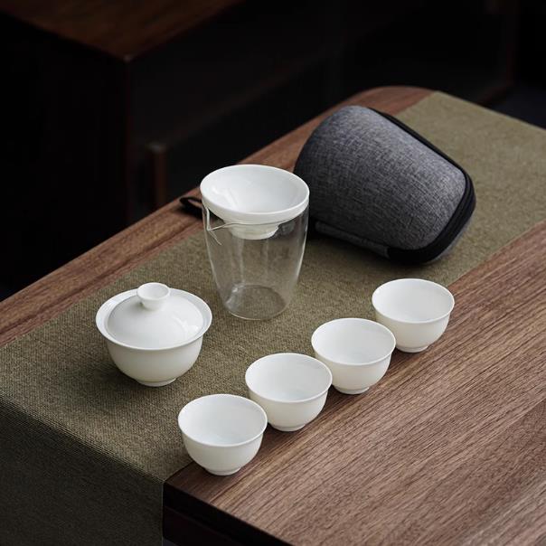 【快客杯-一壺多杯-多款可選-1款/組】旅行茶具套裝戶外旅遊便攜玻璃快客杯蓋碗-250302