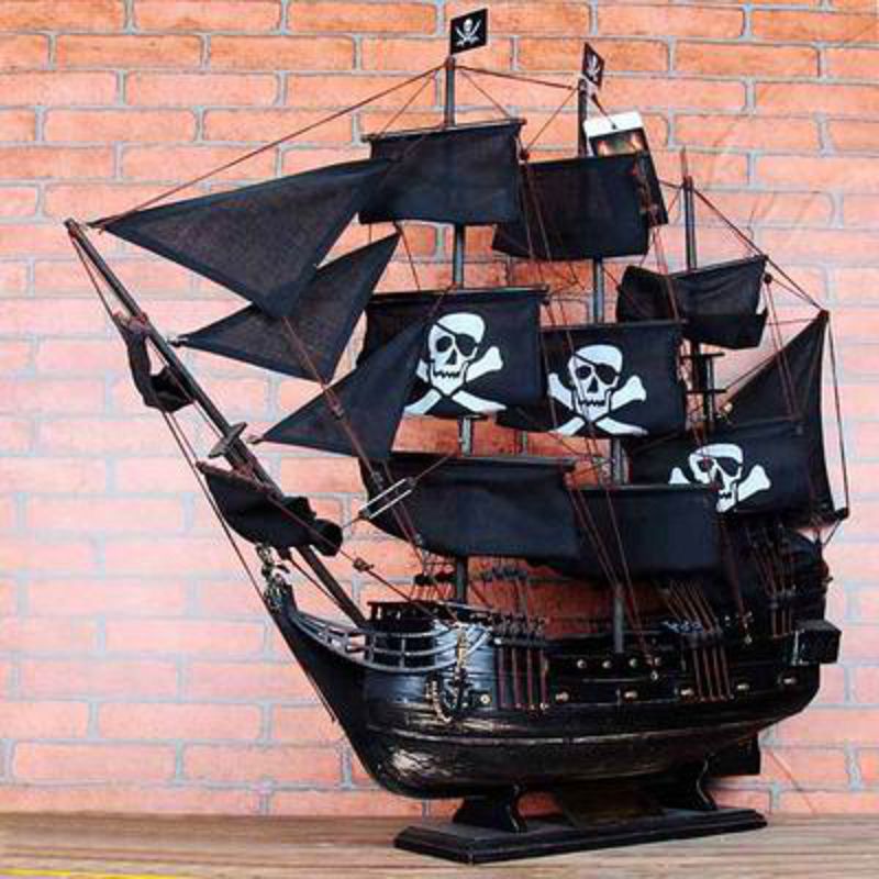 【帆船模型-黑珍珠號60-長60*9*高58cm-1套/組】傑克船長加勒比海盜黑珍珠號大型木質帆船模型 一帆風順-30117