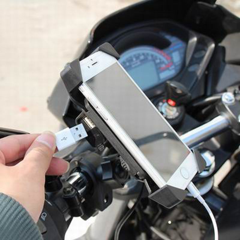 【摩托車可充電手機支架-適用4.7-6.0寸-1套/組】機車騎行用品12V通用型可旋轉調節-527027