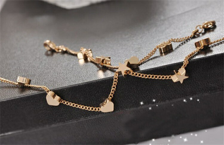 國際艾德維歐美熱賣時尚日韓金銅色可愛星星新型愛心手鏈腳鏈