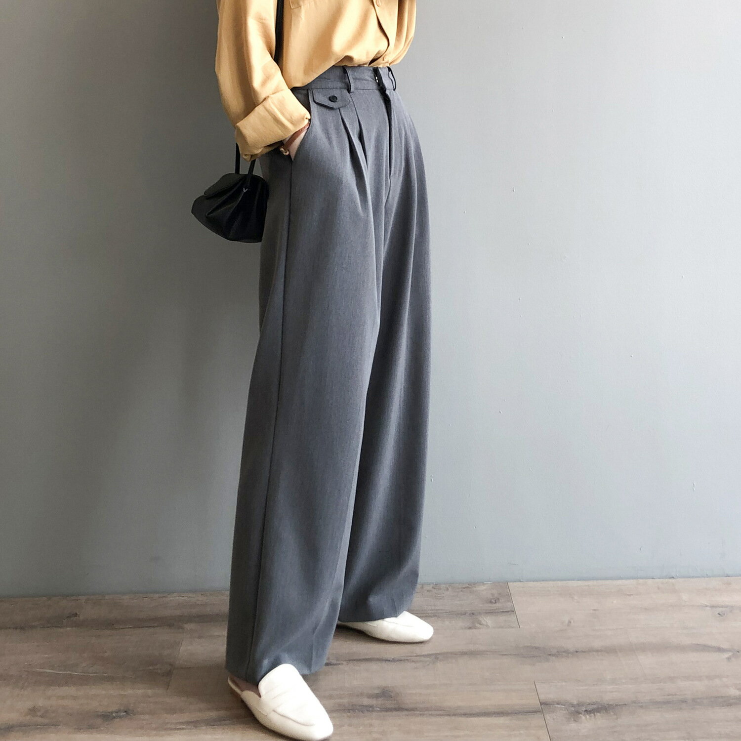 春季高腰垂感直筒休閒褲