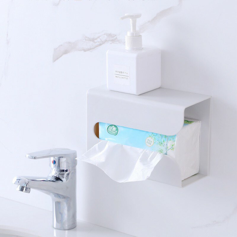 簡約黏貼式紙巾架【Y025】台灣出貨 免打孔壁掛面紙盒 黏貼式衛生紙盒 置物架 衛生紙架 面紙收納架 廁所 櫥櫃 收納 2