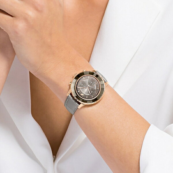 Swarovski 施華洛世奇 Octea Lux Chrono 時尚三眼計時女錶 / 5452495 灰x玫瑰金 39.5mm｜樂天全館特惠 ...