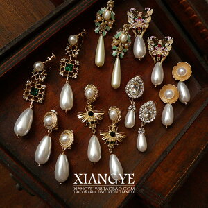 向葉 戴珍珠耳環的少女亞克力珍珠宮廷vintage復古董復刻耳釘耳夾