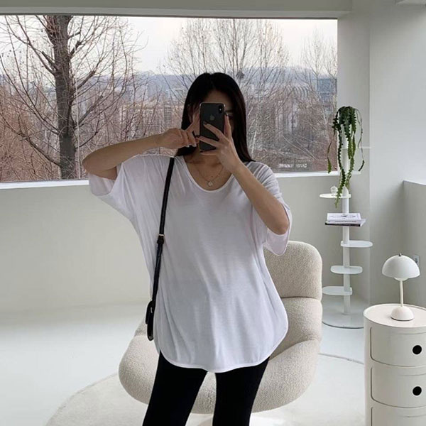 ANNAS 正韓 笑臉 短袖 棉T 上衣 字母 寬鬆 長版 白T 韓國