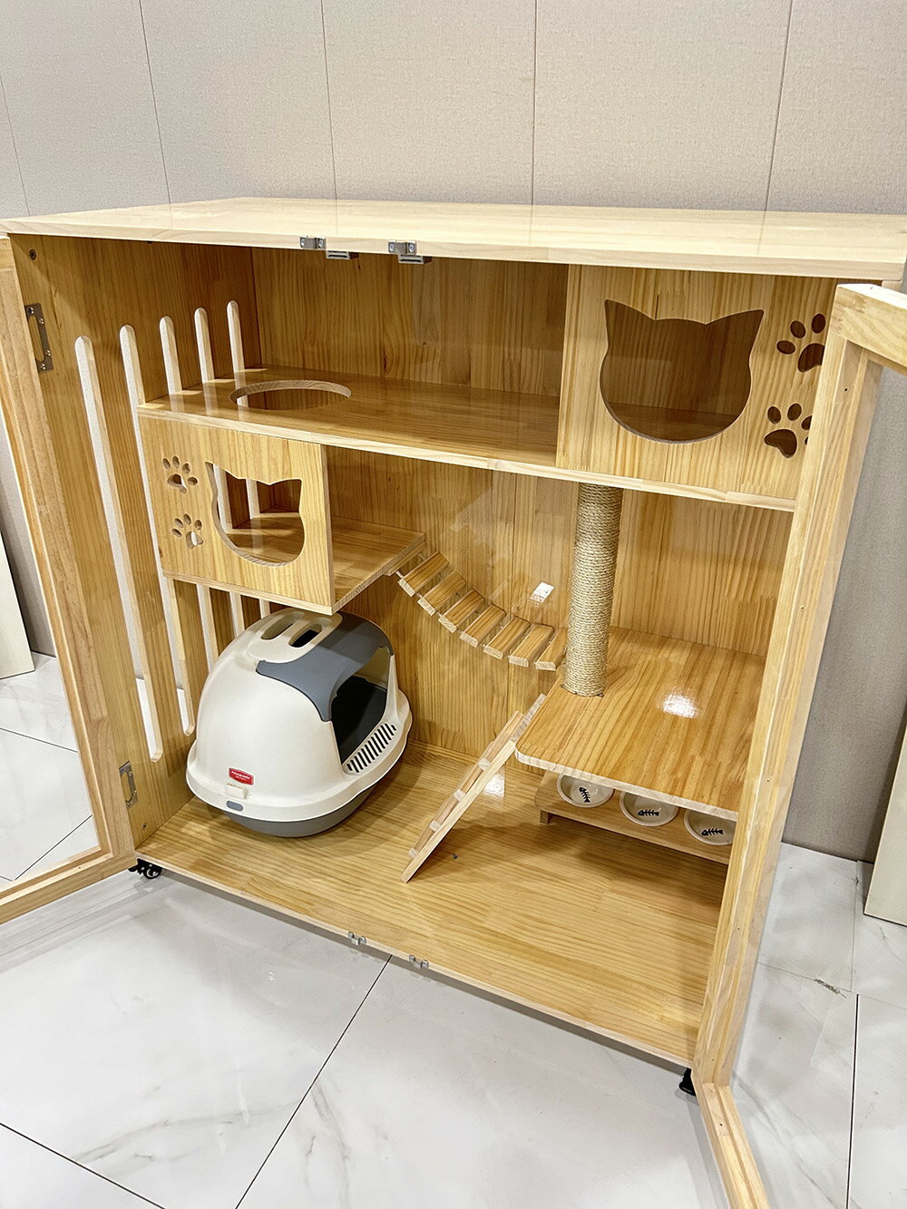 【台灣現貨】防水實木貓籠子 超大號貓舍 豪華實木貓別墅貓櫃 貓窩小貓房雙層三層家用豪華貓屋（120*60*120cm） 5