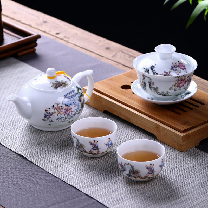 景德鎮粉彩陶瓷功夫茶具套裝家用泡茶壺蓋碗茶杯品名杯中式古典