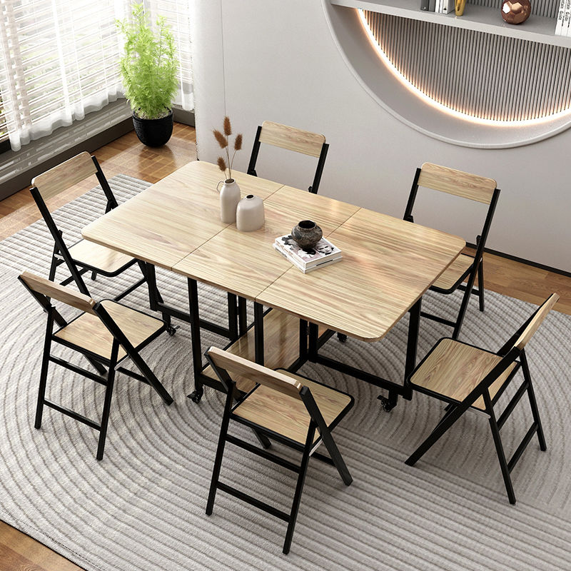 實木折疊桌家用小戶型長方形簡易桌子收納桌椅移動飯桌多功能餐桌