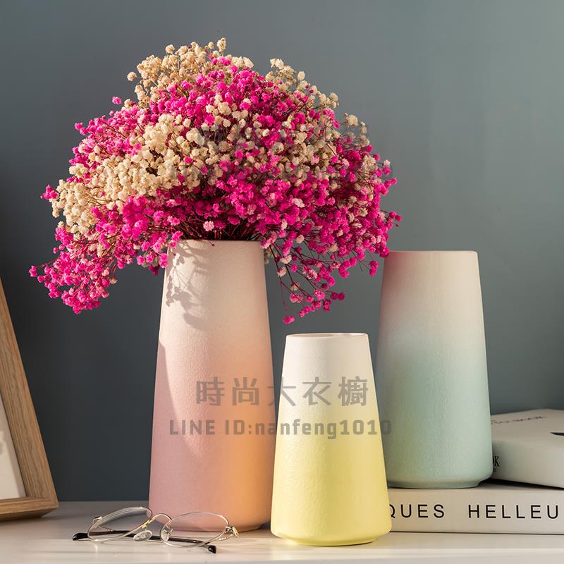 創意北歐干花藝術花瓶擺件陶瓷客廳裝飾餐桌百合鮮花插花水培器皿【時尚大衣櫥】