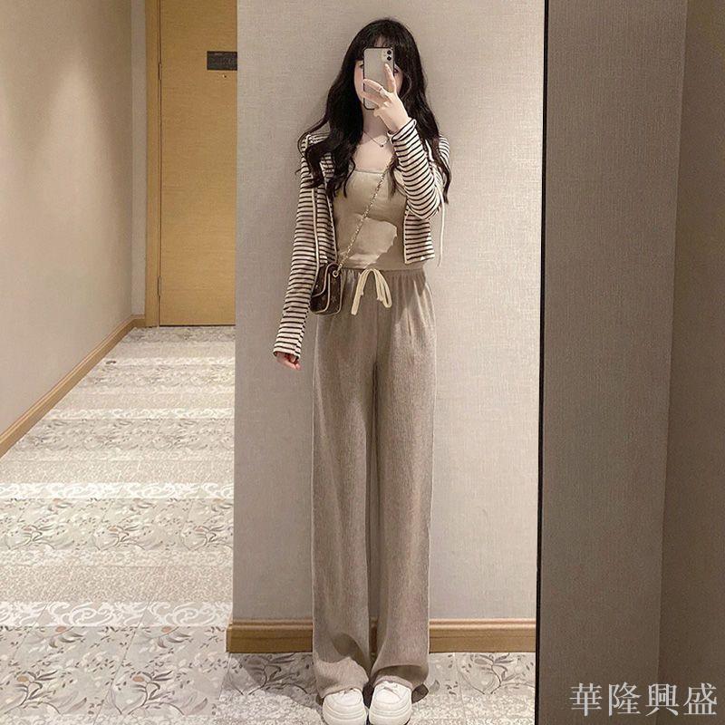 2024早春季套裝女穿搭一整套時尚洋氣連帽外套休閑闊腿褲兩件套潮