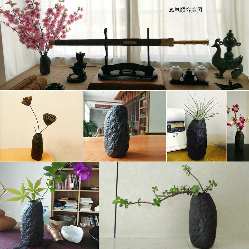 日式粗陶花瓶復古手工花插陶瓷禪意居家精緻裝飾陶藝水培桌面花器