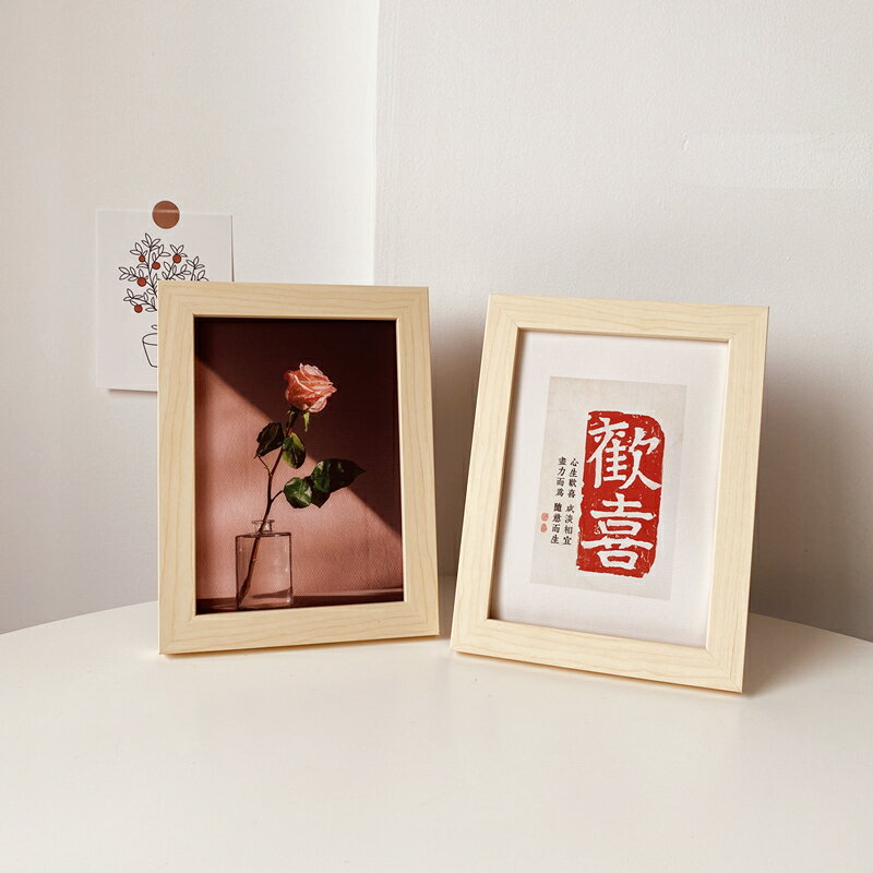 ins風簡約書法小相框畫 玫瑰花靜物擺臺臥室桌面裝飾擺件拍照背景