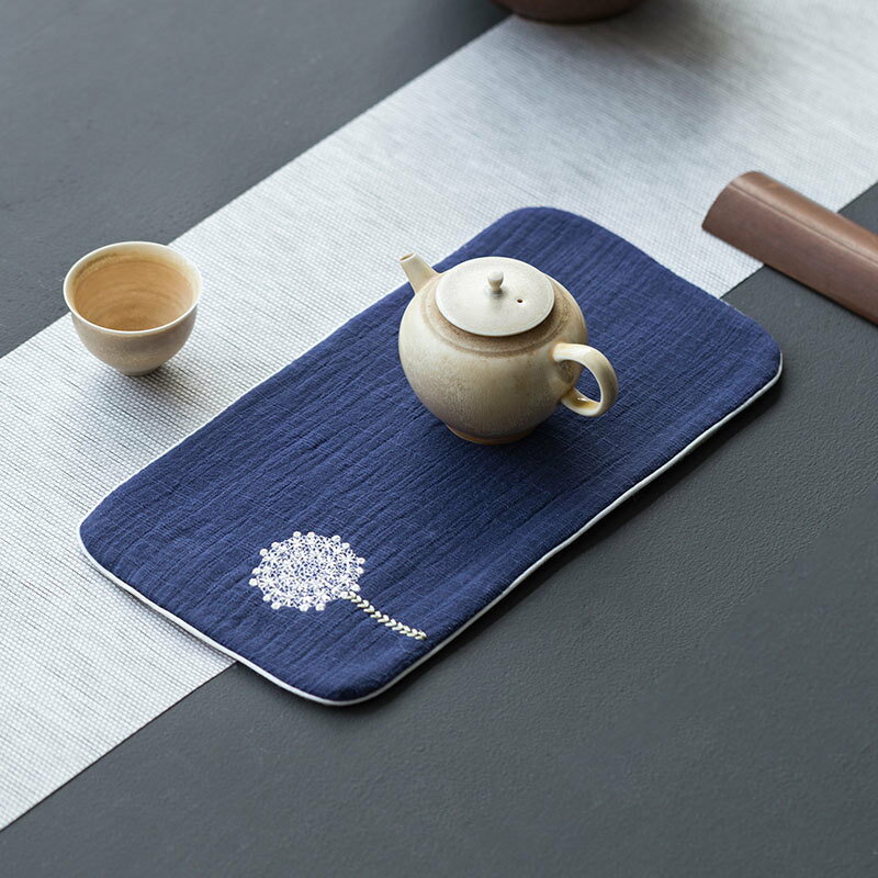 棉麻長方形吸水養壺茶巾中國風禪意功夫茶道刺繡加厚幹泡茶墊桌布