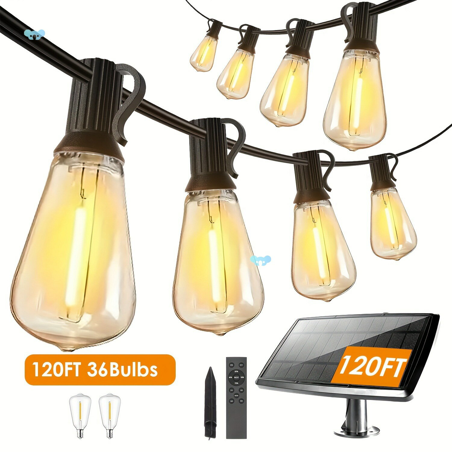 【喜挖】60FT/120FT/240FT Solar String Lights Outdoor Solar Patio