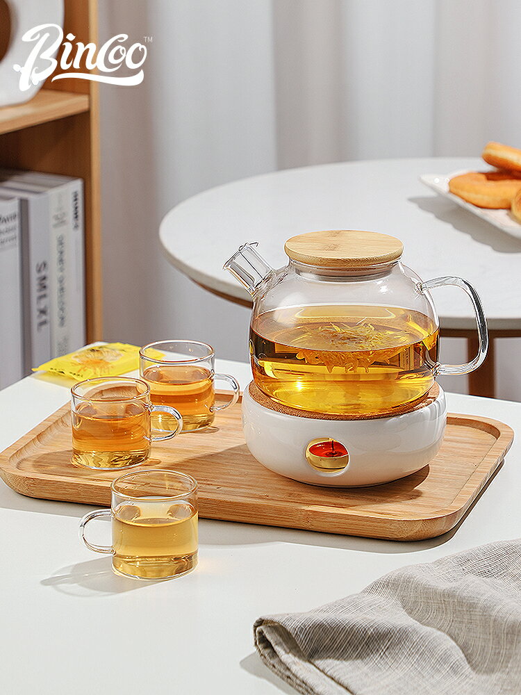 Bincoo玻璃花茶壺日式耐高溫花草茶具過濾養生壺蠟燭加熱煮茶套裝