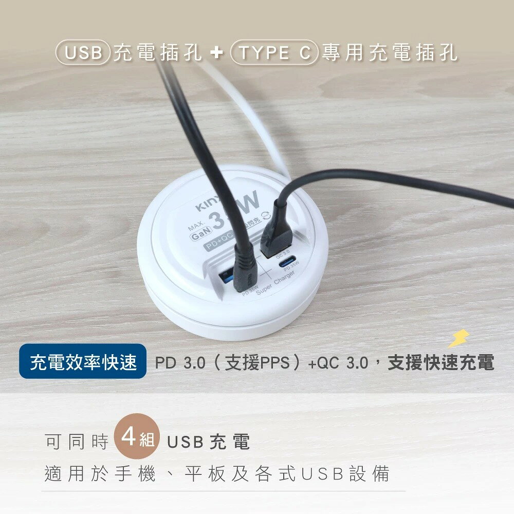 【KINYO】PD+QC 快充頭分接器 - 35W TypeC延長線款 (GIU-PD) 延長線47cm 1