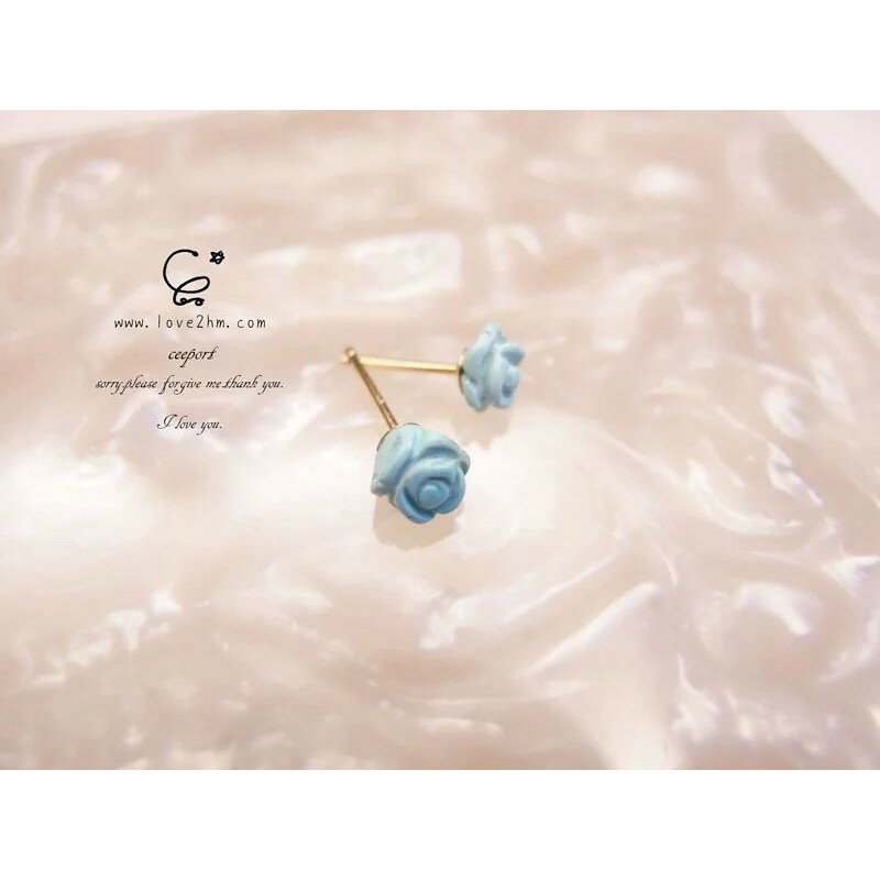 綠松石耳釘-藍玫瑰/綠松石/水晶耳環/14K包金/ [晶晶工坊-love2hm]