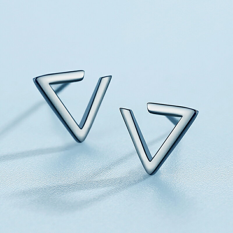 925純銀幾何三角形耳釘女簡約小巧黑色耳環設計感學生冷淡風耳飾