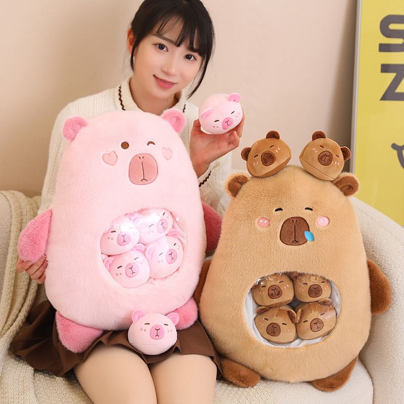 免運 玩偶 絨毛玩具 抱枕 可愛卡皮巴拉水豚零食抱枕一大袋公仔玩偶毛絨玩具生日禮物男女孩