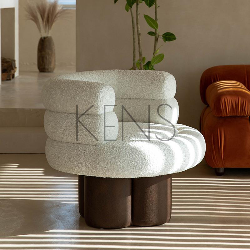 沙發 沙發椅 一周一小戶型網紅羊羔絨布藝拼色單人沙發簡約現代單人設計師沙發
