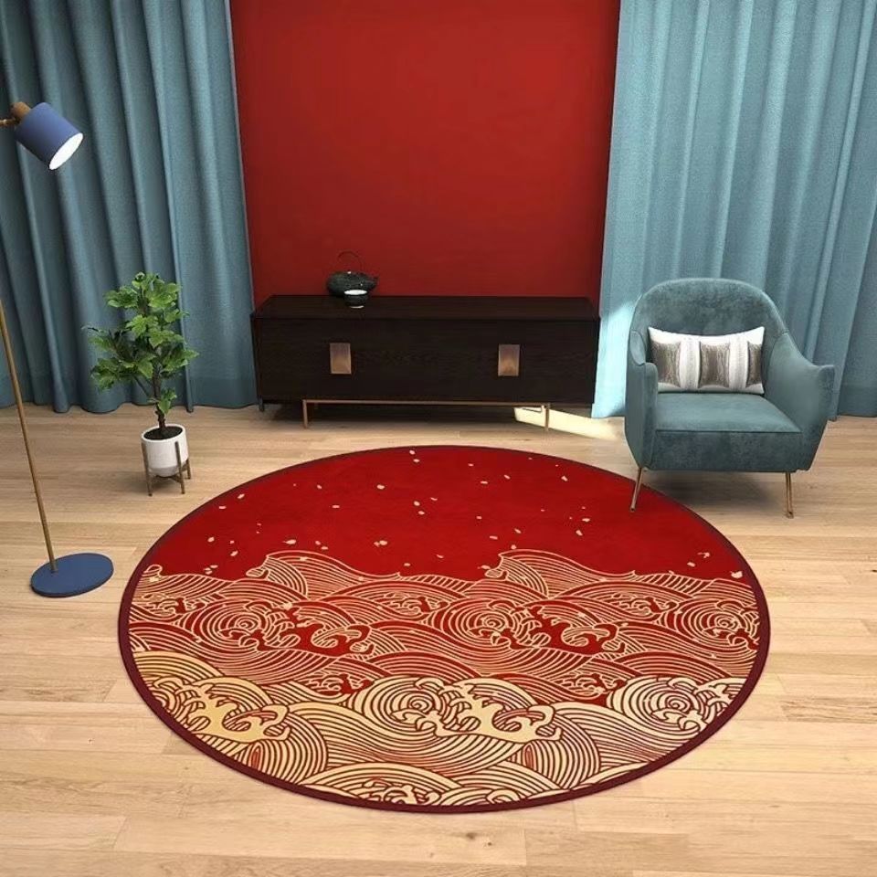 圓形地毯 床邊地墊 地毯 周歲抓周毯兒童房地毯圓形可愛家用臥室客廳地毯紅新款新中式地墊『xy16572』