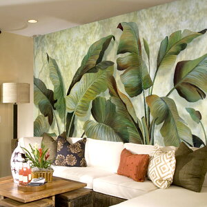東南亞風壁紙植物田園畫餐廳飯店酒店賓館臥室客廳手繪裝飾背景墻