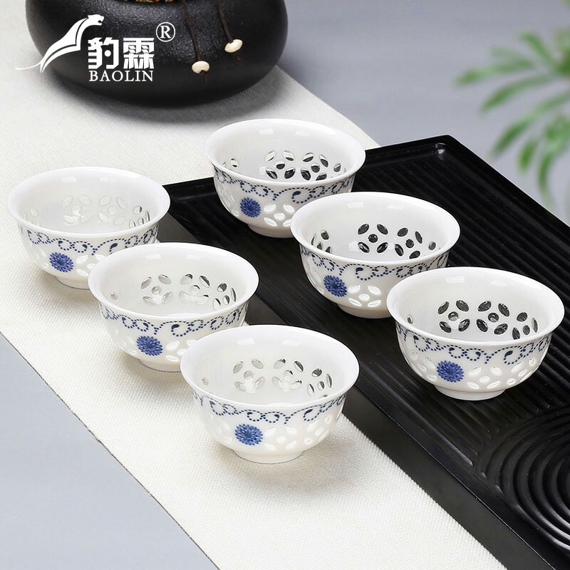 透明功夫小茶杯陶瓷茶盞茶碗家用單個紫砂主人杯泡茶茶具玻璃套裝