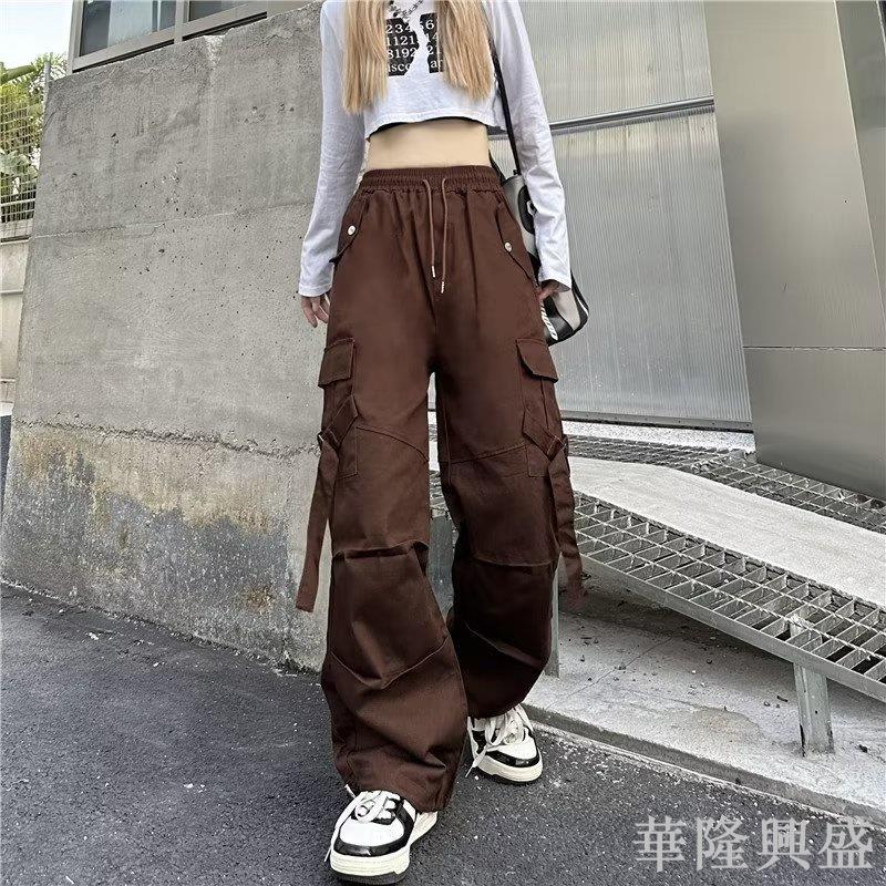 美式復古工裝褲男 闊腿長褲 縮口褲 寬鬆直筒褲 慵懶風 多口袋工作褲 素色 耐磨 男生褲子 束腳褲 中性風 男女可穿