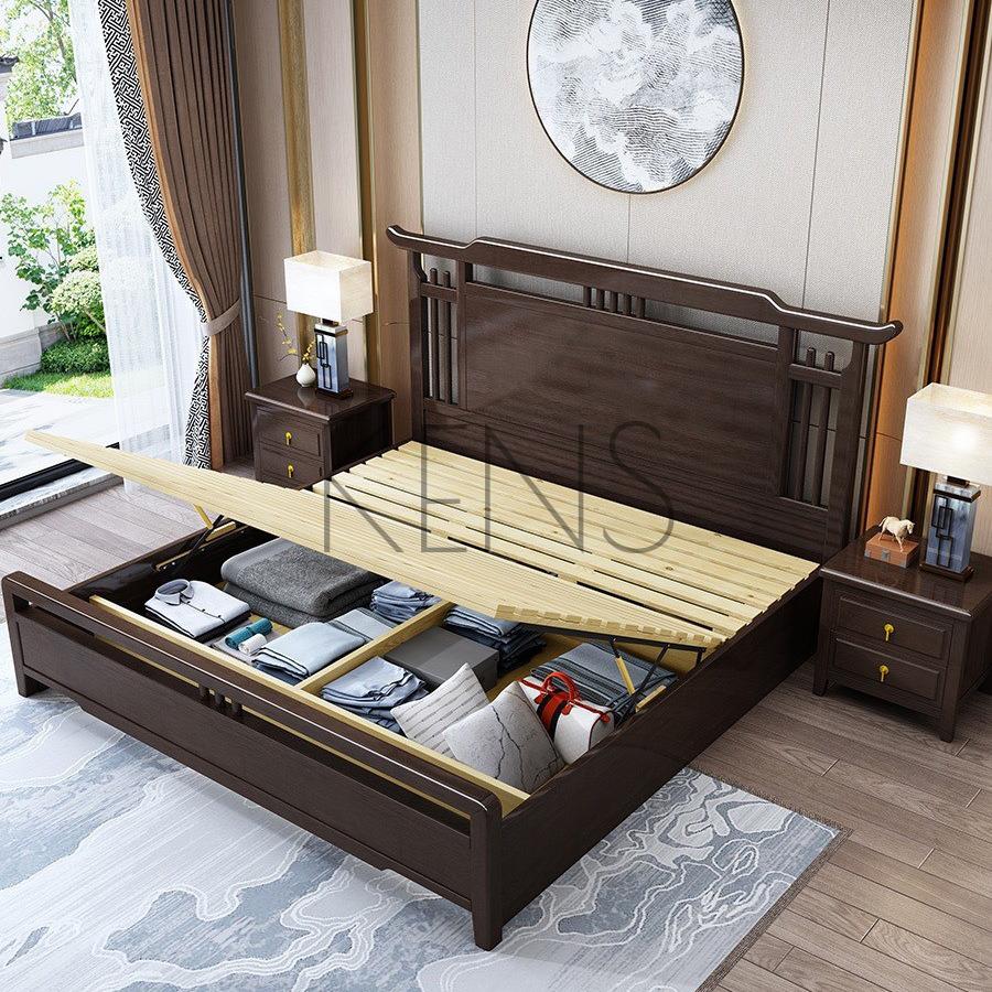 主臥床 實木床 新中式實木床1.5米單人床現代簡約主臥雙人床1.8米高箱儲物婚床