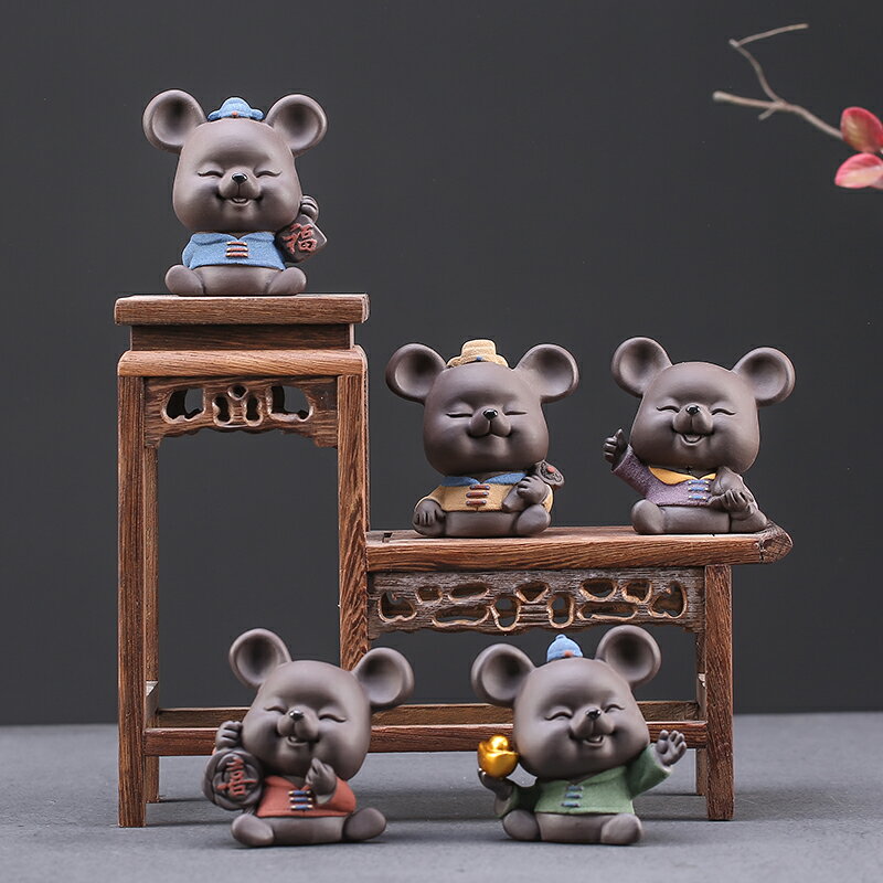 鼠年生肖吉祥物擺件 陶瓷可愛招財金錢五福老鼠工藝品家居裝飾品