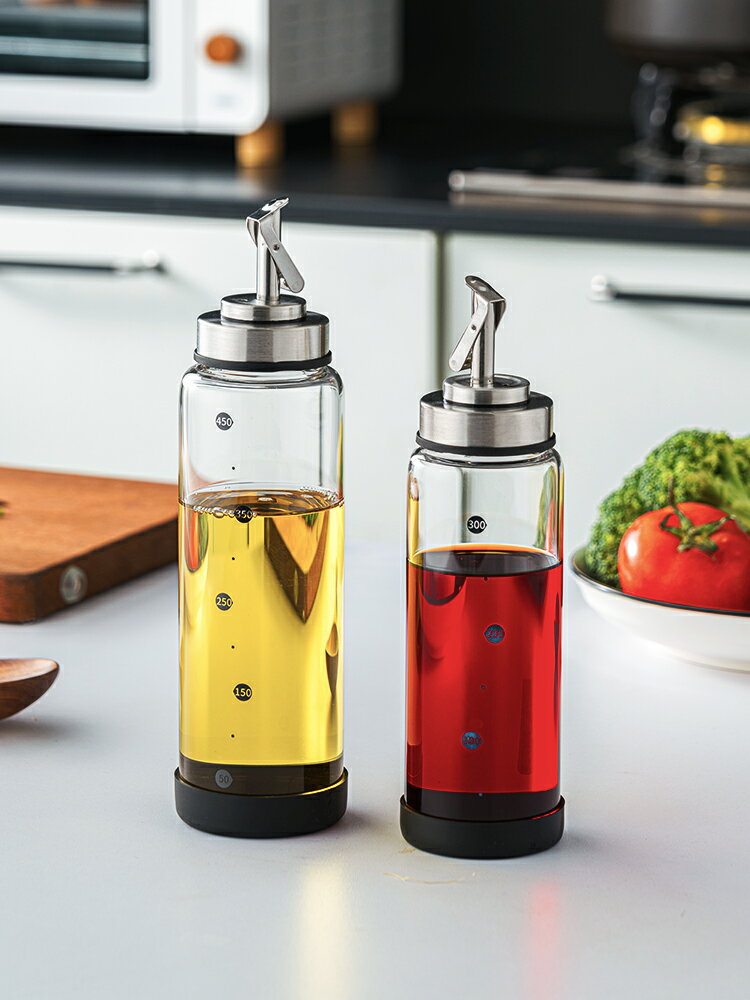 家用玻璃油瓶刻度油壺 創意自動開合防漏醬油醋瓶耐高溫