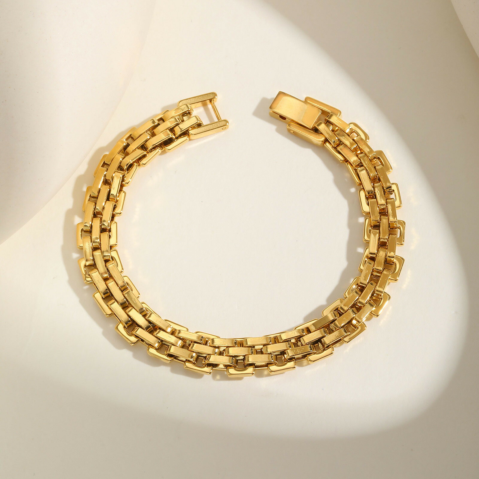 歐美飾品 不鏽鋼錶帶手鍊鍍18K金色 時尚手飾華藍欣BR-1318