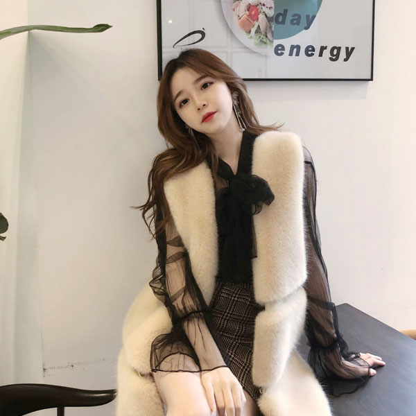 兩件組 蝴蝶結網紗 內搭背心 襯衫 上衣 套裝 長袖 喇叭袖 透膚 透視 性感 女神 氣質 婚宴 仙女 韓國 ANNA S. 2