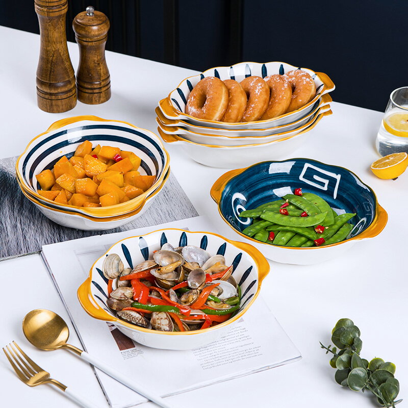 日式雙耳烤盤陶瓷盤子家用創意網紅菜盤微波爐烤箱專用焗飯碗烘培