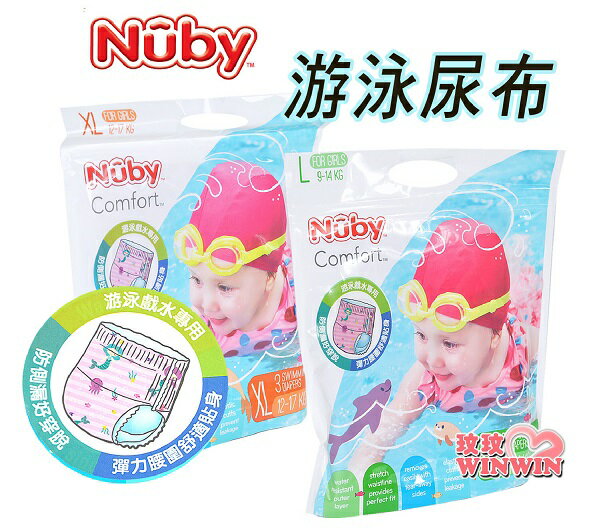 Nuby 游泳尿布3入裝，舒適貼身立體防漏側邊， 能更服貼腿窩有效防止便便外漏易撕側邊設計
