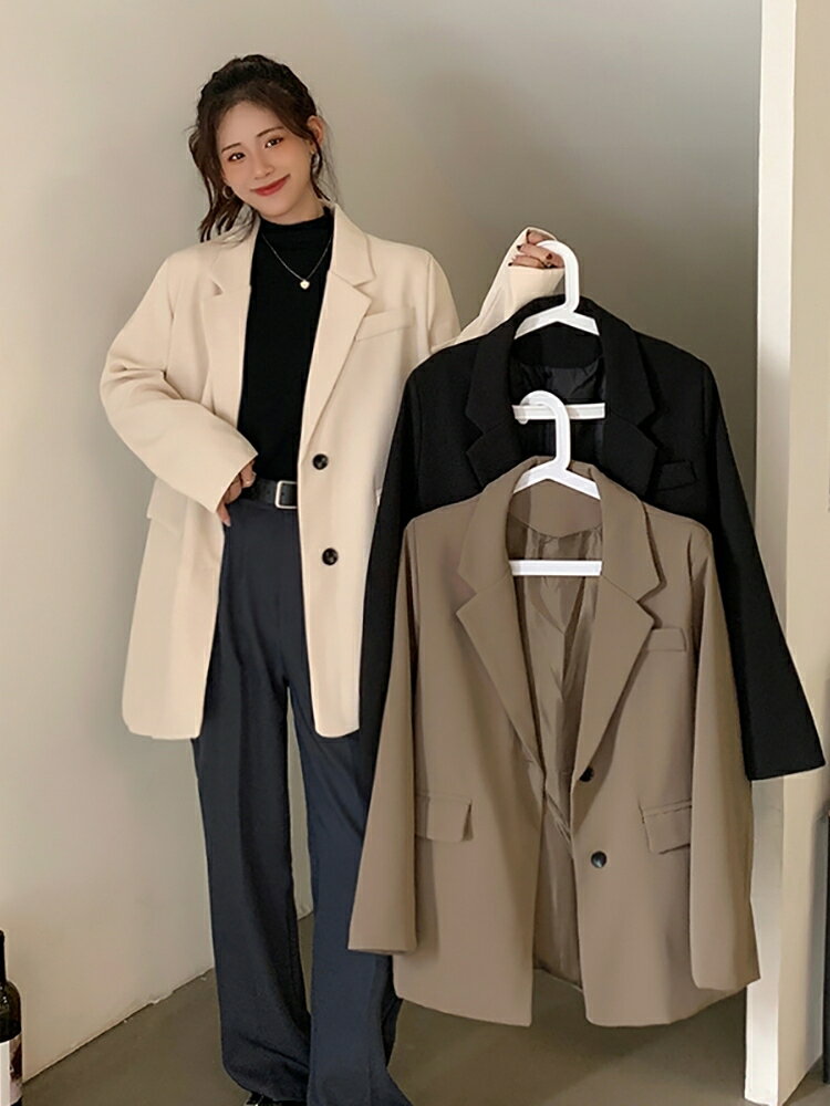 大碼氣質高級感長袖西裝外套女2024新款秋季胖MM寬松顯瘦休閑上衣【淘夢屋】