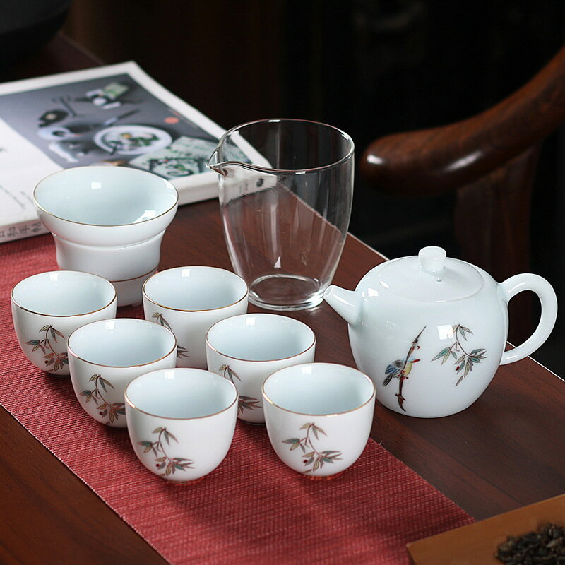 青白瓷功夫喝茶具套裝辦公日式簡約陶瓷泡茶壺茶杯