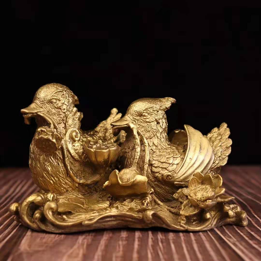 純銅鴛鴦擺件旺桃花助姻緣鴛鴦戲水家居風水百年好合婚房裝飾禮品