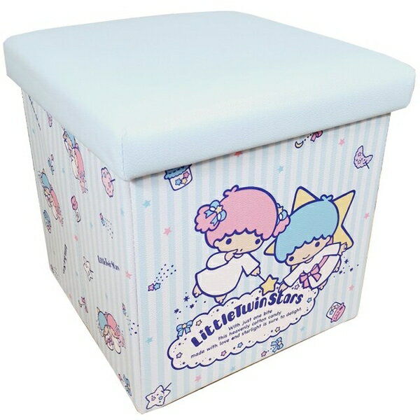 【震撼精品百貨】雙子星小天使 Little Twin Stars KiKi&LaLa 三麗鷗皮質折疊收納箱 (藍直紋款)#19336 震撼日式精品百貨