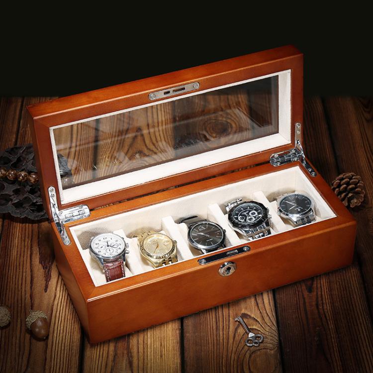 手錶收納盒 澳洲進口櫻桃木純實木手錶盒手錶展示盒收藏盒收納盒放錶盒五只裝 城市玩家