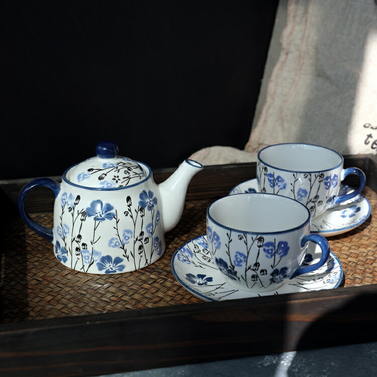 純手繪陶瓷咖啡杯咖啡杯茶杯一壺二杯二碟法式浪漫小碎花下午茶
