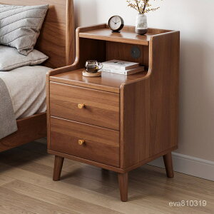 窄款床頭櫃 簡約現代 置物架 小型臥室傢用簡易收納櫃 實木色儲物邊櫃 EEIZ