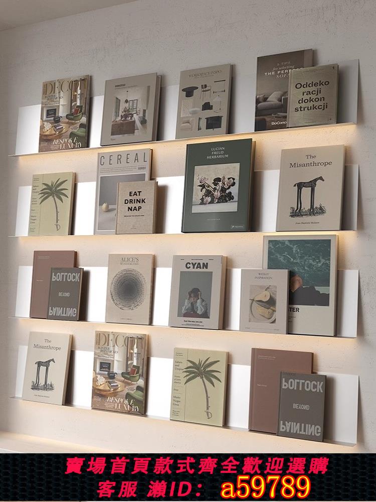 【台灣公司 可打統編】ins發光隔板上墻不銹鋼墻面置物架展示架書架層板墻壁飾品雜志架