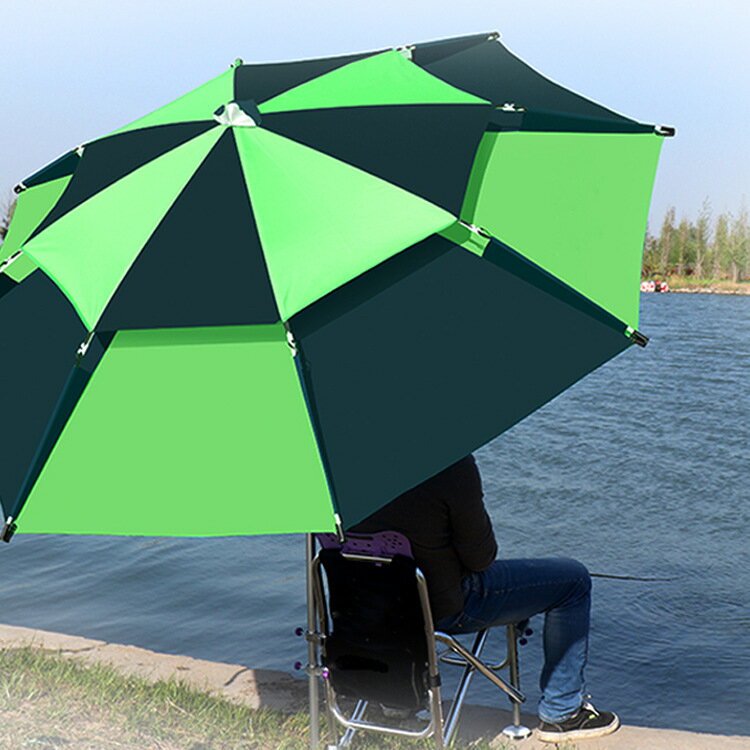 雙層釣魚傘釣傘2.4米防雨戶外 釣魚傘萬向 折疊遮陽防曬漁傘