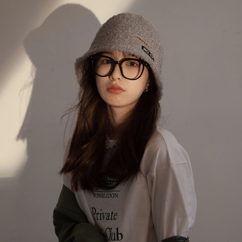 帽子女貼布毛絨漁夫帽大頭圍韓版時尚百搭保暖日系盆帽潮秋冬新款【倪醬】